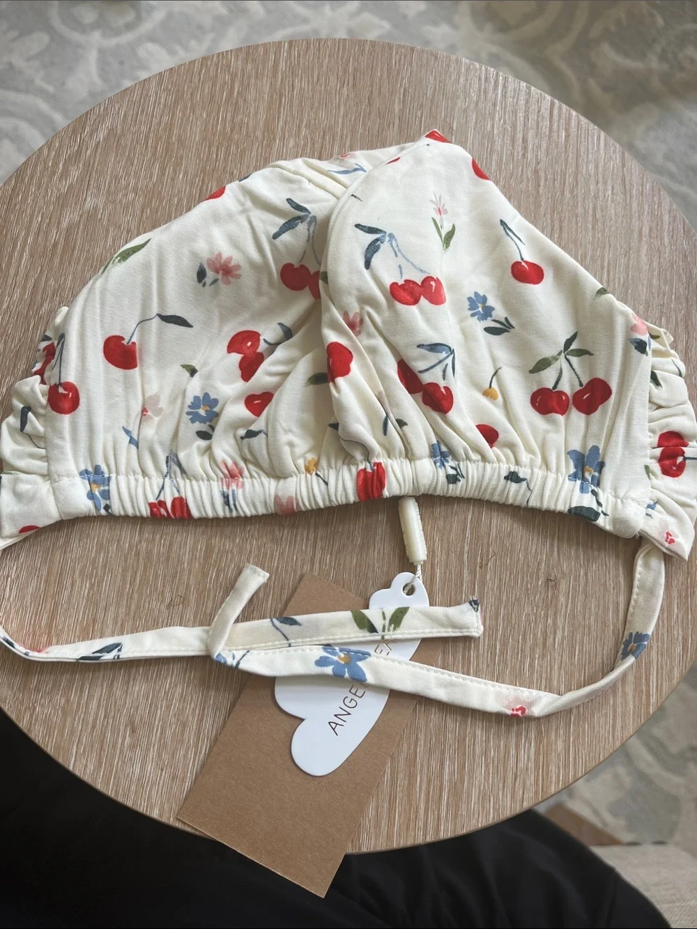 Angel Dear Cream Cherry & Floral Ruffle Bonnet NWT